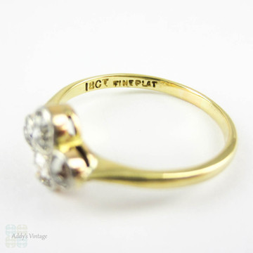 Old Mine Cut Diamond Ring, Antique Quatrefoil Four Stone Diamond Ring. Bezel Set 18 Carat & Platinum, 0.51 ctw, Circa 1900s.