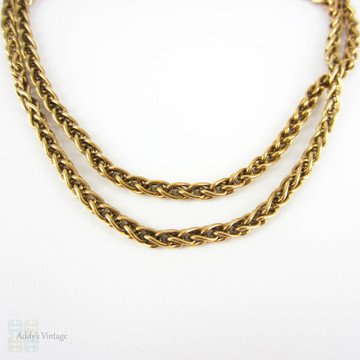 Antique Yellow Gold Chain, Heavy 9 Carat Woven Wheat Link Style Chain Necklace. Early 20th Century, 46.5 cm / 18.3 inches, 7.3 grams.