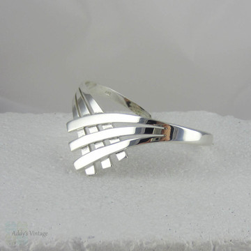 Striking Sterling Silver Cuff Bracelet with Curved Split Design. Shiny Bright Silver Vintage Bracelet.