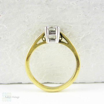 Emerald Cut Diamond Engagement Ring, Single Stone Rectangular Step Cut 0.40 Carat Diamond Solitaire. Estate 18 Carat Gold Ring.