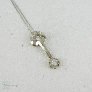 Art Deco Diamond Pendant. Fench Geometric Design White Gold Diamond Necklace, Circa 1920s.