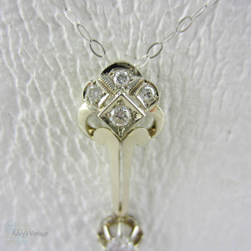 Art Deco Diamond Pendant. Fench Geometric Design White Gold Diamond Necklace, Circa 1920s.