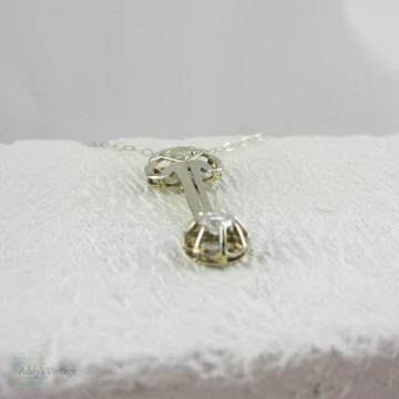 Art Deco Diamond Pendant. Fench Geometric Design White Gold Diamond Necklace, Circa 1920s.