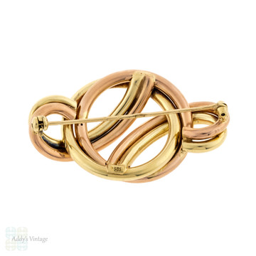 Mid Century 14ct 14k Yellow & Rose Gold Knot Brooch.