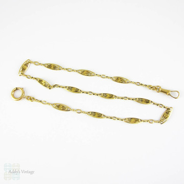RESERVED. Antique French 18 Carat Gold Watch Chain, Fancy Link Necklace with Dog Clip & Oversize Bolt Clasp. 41 cm / 16 inches, 10.45 grams. 