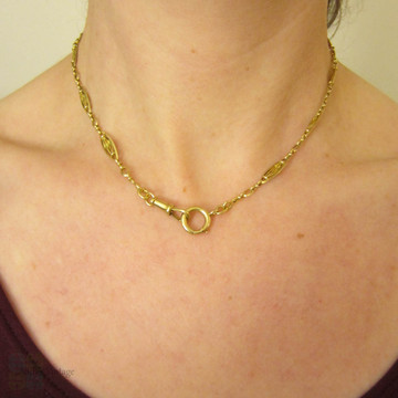 RESERVED. Antique French 18 Carat Gold Watch Chain, Fancy Link Necklace with Dog Clip & Oversize Bolt Clasp. 41 cm / 16 inches, 10.45 grams. 