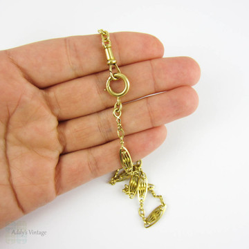 RESERVED. Antique French 18 Carat Gold Watch Chain, Fancy Link Necklace with Dog Clip & Oversize Bolt Clasp. 41 cm / 16 inches, 10.45 grams. 