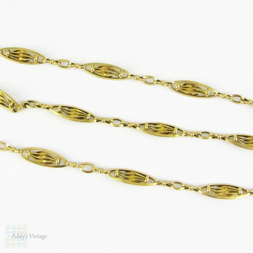 RESERVED. Antique French 18 Carat Gold Watch Chain, Fancy Link Necklace with Dog Clip & Oversize Bolt Clasp. 41 cm / 16 inches, 10.45 grams. 