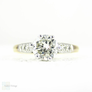 Vintage Mid Century Diamond Engagement Ring, Round Brilliant Cut, 0.68 ctw Classic Yellow Gold & Platinum Single Stone Ring, Circa 1960s.