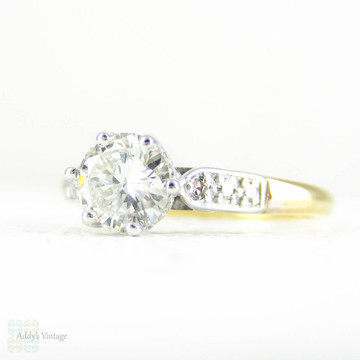 Vintage Mid Century Diamond Engagement Ring, Round Brilliant Cut, 0.68 ctw Classic Yellow Gold & Platinum Single Stone Ring, Circa 1960s.