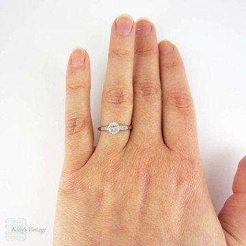 Vintage Mid Century Diamond Engagement Ring, Round Brilliant Cut, 0.68 ctw Classic Yellow Gold & Platinum Single Stone Ring, Circa 1960s.