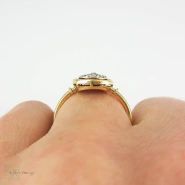Art Deco Ruby & Diamond Target Ring, French Rose Cut Diamonds with Calibre Cut Red Ruby Halo Cluster Style Ring. 18 Carat Gold, Circa 1920s.