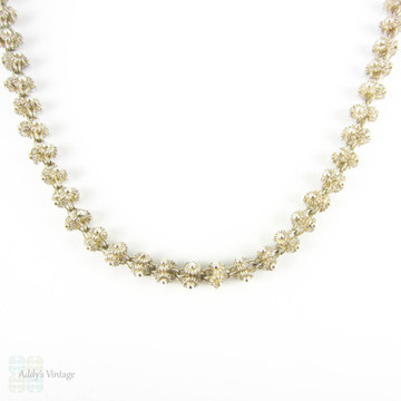 RESERVED. Vintage Mid Century Daisy Chain Necklace.  Sterling Silver Flower Link Design Necklace. Circa 1970s, 53 cm / 20.8 inches.