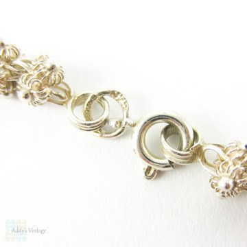 RESERVED. Vintage Mid Century Daisy Chain Necklace.  Sterling Silver Flower Link Design Necklace. Circa 1970s, 53 cm / 20.8 inches.