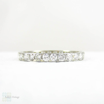 Art Deco Diamond Eternity Ring in Platinum. Diamond Full Hoop Wedding Ring with Engraved Sides, Circa 1930s. Size P / 7.75.