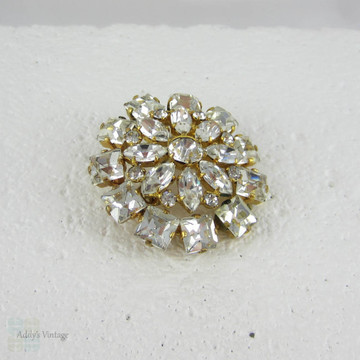 Vintage Rhinestone Brooch. Round, Square & Marquise Cut Austrian Glass Diamanté in Gold Tone Metal.
