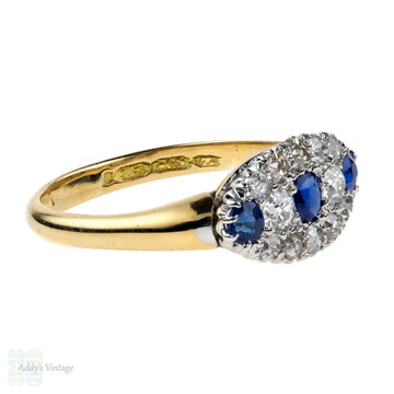 RESERVED Victorian Sapphire & Diamond Cluster Ring, Antique 18ct 18k Gold Cocktail Ring, 1870s.