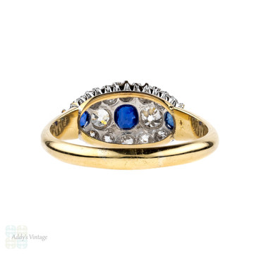 RESERVED Victorian Sapphire & Diamond Cluster Ring, Antique 18ct 18k Gold Cocktail Ring, 1870s.