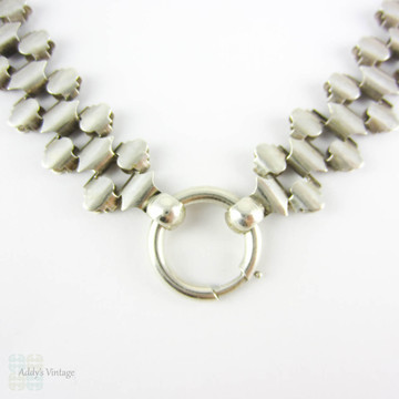 Antique Sterling Silver Victorian Book Chain, Victorian Large Decorative Collar Necklace With Oversize Clasp for Locket or Pendant.