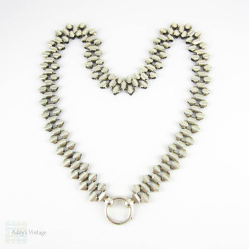 Antique Sterling Silver Victorian Book Chain, Victorian Large Decorative Collar Necklace With Oversize Clasp for Locket or Pendant.