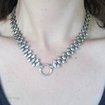 Antique Sterling Silver Victorian Book Chain, Victorian Large Decorative Collar Necklace With Oversize Clasp for Locket or Pendant.