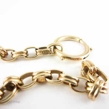 Antique Victorian Book Chain, Late 1800s 9 Carat Gold Double Belcher Link Collar Necklace, Oversize Clasp for Locket or Pendant. 44.5 cm / 17.5 in.