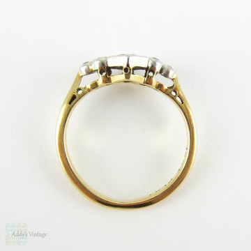 French Cut Sapphire & Diamond Ring, Art Deco Blue Sapphire and Old Cut Diamond Geometric Design Ring. 1930s, 18ct Platinum.