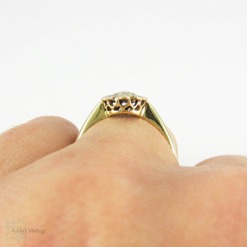 Vintage Opal & Diamond Engagement Ring, Cabochon Cut Opal wtih Scalloped Edge Diamond Halo. Circa 1920s, 18ct & Platinum.