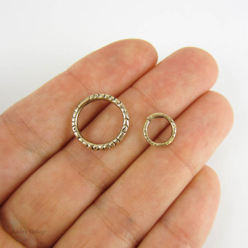 Georgian Engraved Split Rings, Set of 2 Small Floral Design Antique Split Rings for Charm, Pendant Holder. 9 Carat Gold, Circa 1800s.