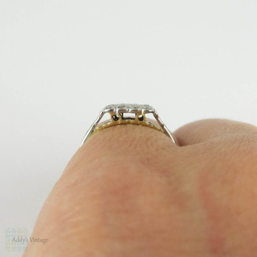 SIZING ONLY - Art Deco Square Design Engagement Ring, Transitional Cut Diamond with French Cut & Table Cut Diamond Halo. Stepped Design, Circa 1930s.