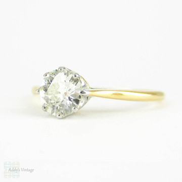 Vintage Diamond Engagement Ring, 0.76 ct Old European Cut Single Stone Diamond Ring. Circa 1930s, 18ct.