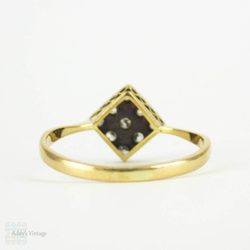 Antique Diamond Ring, Nine Stone Pave Set Square Shape Engagement Ring with Milgrain Beading Detail. Circa 1890s, 18 Ct & Platinum.