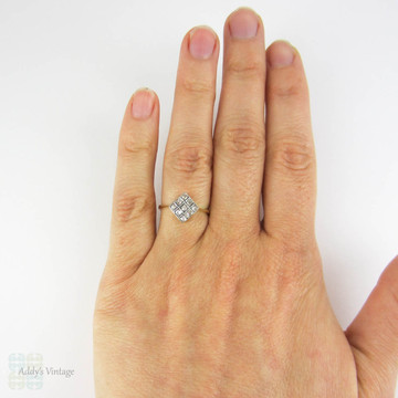 Antique Diamond Ring, Nine Stone Pave Set Square Shape Engagement Ring with Milgrain Beading Detail. Circa 1890s, 18 Ct & Platinum.