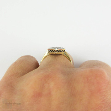 Antique Diamond Ring, Nine Stone Pave Set Square Shape Engagement Ring with Milgrain Beading Detail. Circa 1890s, 18 Ct & Platinum.