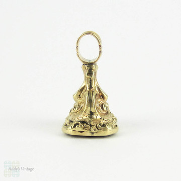 Antique Heraldry Lion Rampant Fob, 1800s Gold Filled Intaglio Seal with Bright Pink Quartz Gemstone. Lion Ranpant Holding Sword.