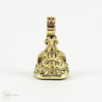 Antique Heraldry Lion Rampant Fob, 1800s Gold Filled Intaglio Seal with Bright Pink Quartz Gemstone. Lion Ranpant Holding Sword.