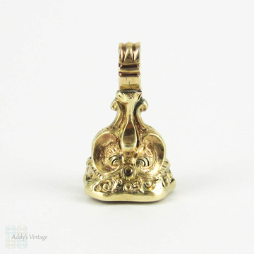 Antique Heraldry Lion Rampant Fob, 1800s Gold Filled Intaglio Seal with Bright Pink Quartz Gemstone. Lion Ranpant Holding Sword.
