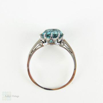 Vintage Blue Zircon & Platinum Engagement Ring, Blue Zircon Solitaire in Platinum Claw Setting, Late Art Deco Single Stone Ring.
