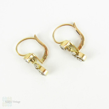 Art Nouveau Diamond Earrings, Floral Design Dangle Earrings with Bezel Set Diamonds. Circa 1910s, 18ct & Platinum.