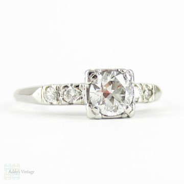 RESERVED. Vintage Transitional Cut Diamond Engagement Ring, Platinum Set Diamond Ring. 0.60 ctw. Circa 1920s.