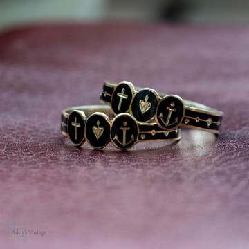 RESERVED Antique Faith, Hope and Charity Rings, Set of 2 Antique Black Enamel Rings.