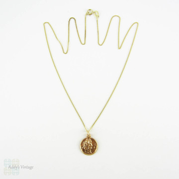 Vintage Saint Christopher Charm, 9 Carat Gold Charm. 1950s St. Christopher Charm on 9 Karat Gold Chain.