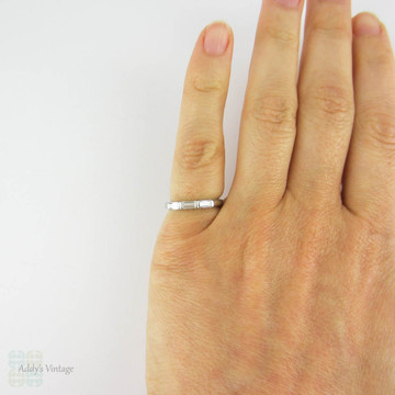 RESERVED. Vintage Baguette Diamond Wedding Ring,  Three Stone 14 Carat White Gold Ring with Straight Cut Baguette Diamonds.