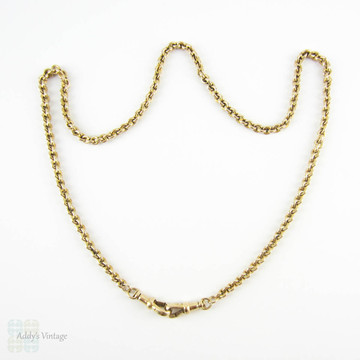 Antique 9 Carat Gold Chain Necklace, Heavy 19.3 gram Belecher Link 43 cm / 17 inch Chain With Dog Clips, Circa 1900s.