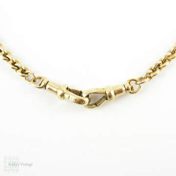 Antique 9 Carat Gold Chain Necklace, Heavy 19.3 gram Belecher Link 43 cm / 17 inch Chain With Dog Clips, Circa 1900s.