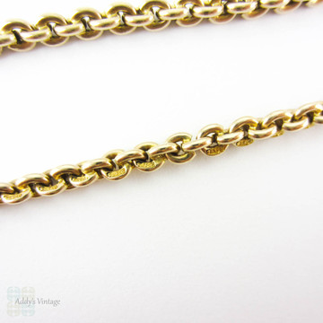 Antique 9 Carat Gold Chain Necklace, Heavy 19.3 gram Belecher Link 43 cm / 17 inch Chain With Dog Clips, Circa 1900s.