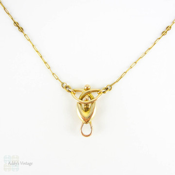 PAYMENT Art Nouveau 15ct Gold Necklace, Fancy Trombone Link Chain with Large Knot Design Pendant and Dog Clip for Pendant, Circa 1910s.