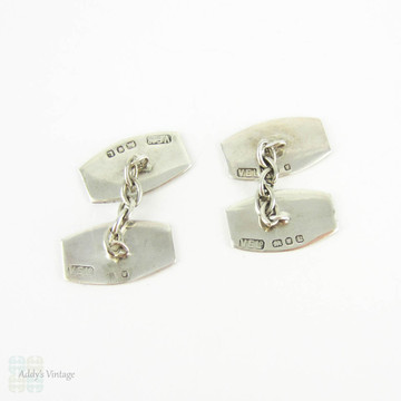 Vintage 1940s Cuff Links, Men's Sterling Silver Art Deco Style Cufflinks. Fully English Hallmarked, Mid 20th Century.