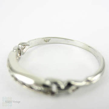 1930s Diamond Wedding Ring, Ten Stone Channel Set Half Hoop Wedding Band with Flourish Design in 18 Carat White Gold.