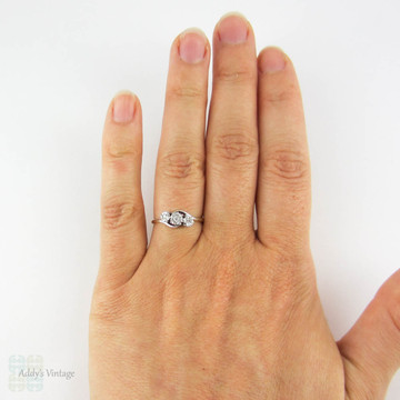 Vintage Diamond Three Stone Engagement Ring, Twist Style Trilogy Ring.  Art Deco Diamond Ring, 18ct & Platinum.